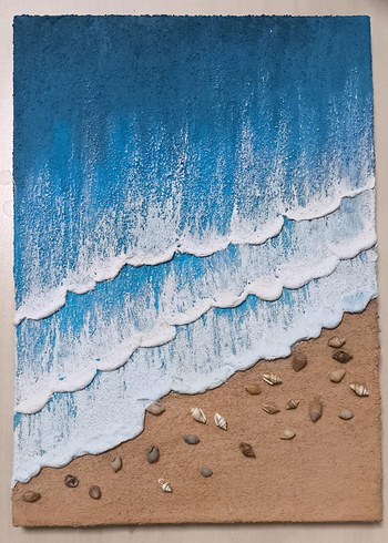 Deniz Sahil temalı Dokulu Tablo| el yapımı Tuval Çalışması 25x35 - Görsel 5