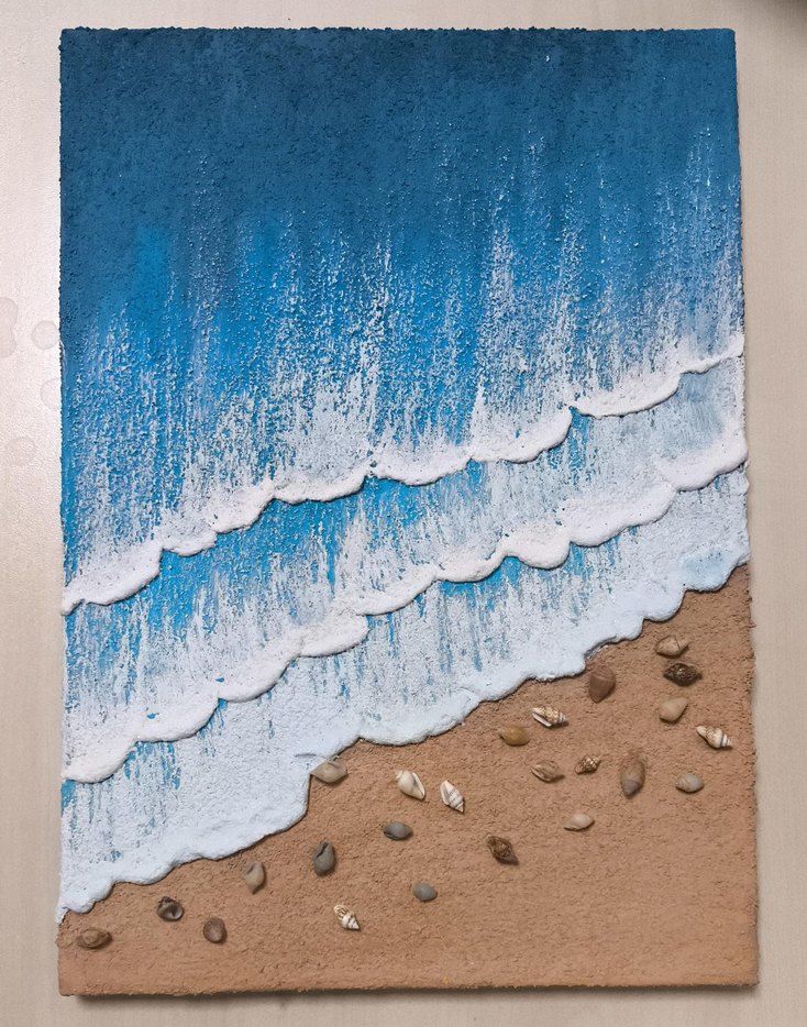 Deniz Sahil temalı Dokulu Tablo| el yapımı Tuval Çalışması 25x35 - Görsel 5