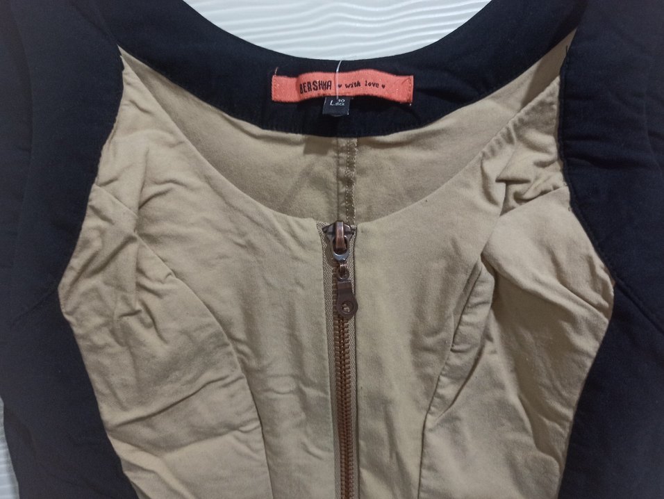 Kadın Bej Siyah Mini Kolsuz Elbise - Görsel 5