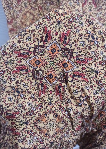 V Yaka Kısa Kahverengi Bohem Elbise - Görsel 2