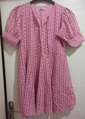 Pembe Fisto Elbise, prenses kol mini elbise - Görsel 2