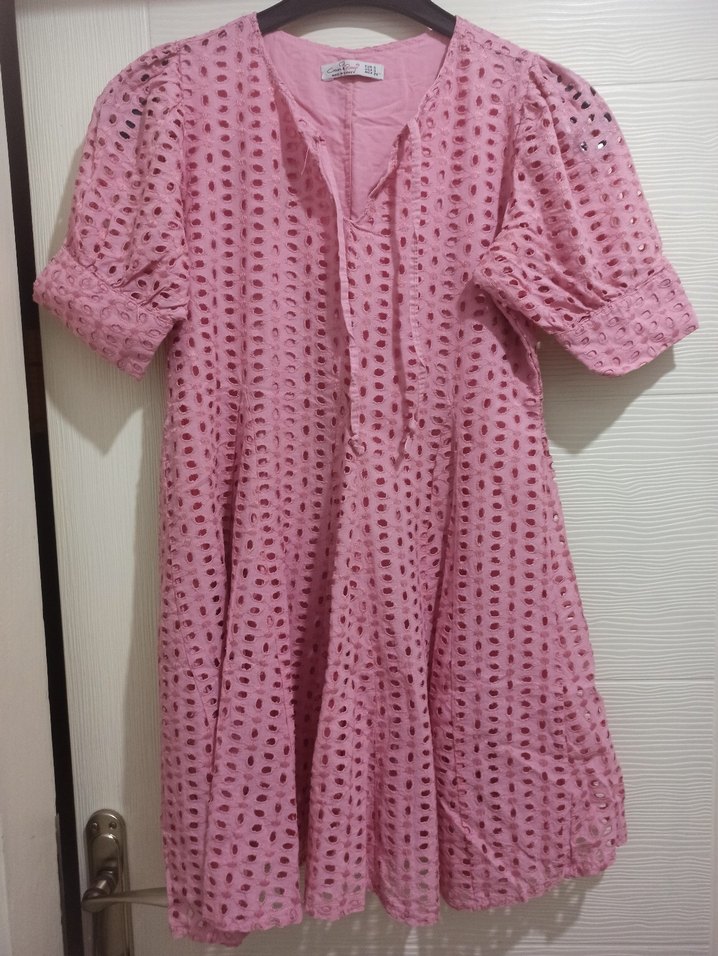 Pembe Fisto Elbise, prenses kol mini elbise - Görsel 2