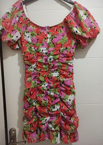 Çiçek Desenli Renkli Mini Elbise - Görsel 2