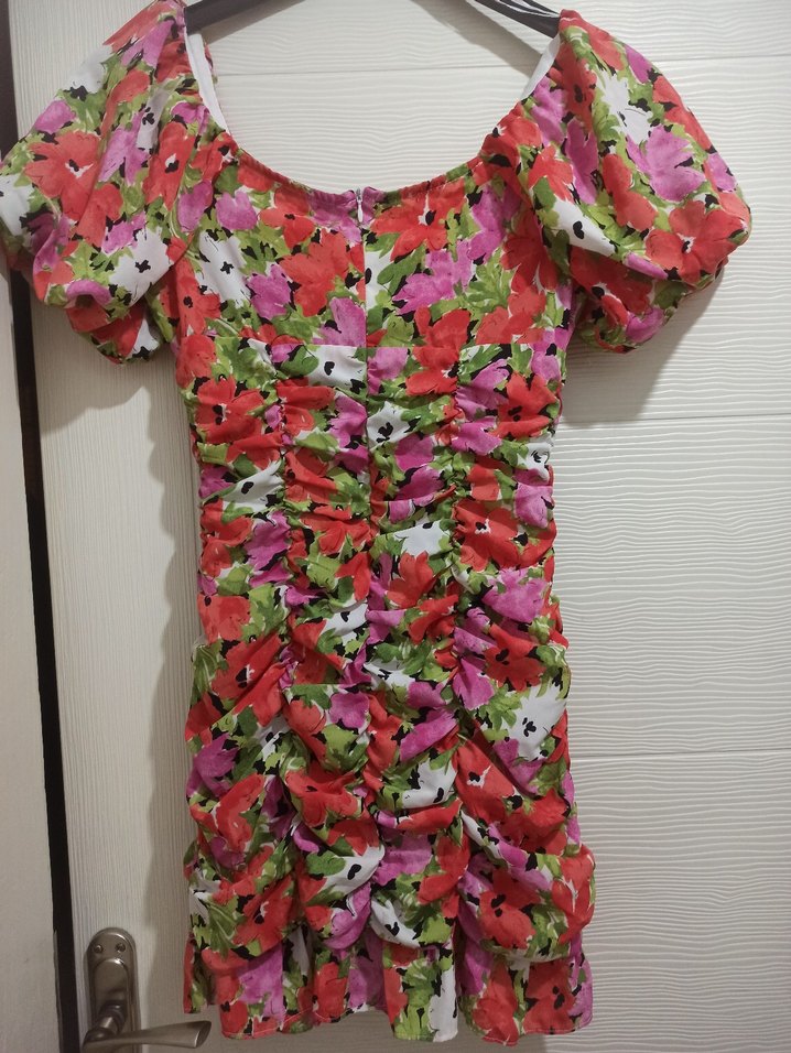 Çiçek Desenli Renkli Mini Elbise - Görsel 2