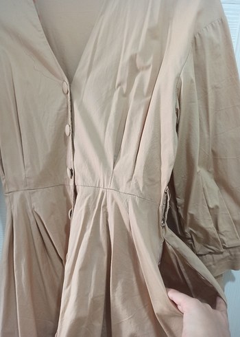 Bej Düğmeli Elbise - Görsel 5