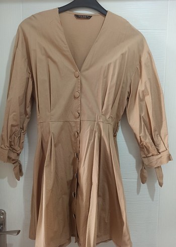 Bej Düğmeli Elbise - Görsel 2