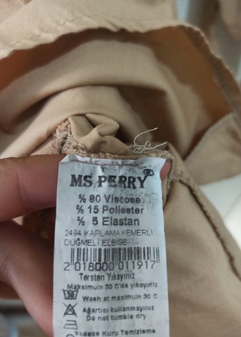 Bej Düğmeli Elbise - Görsel 3