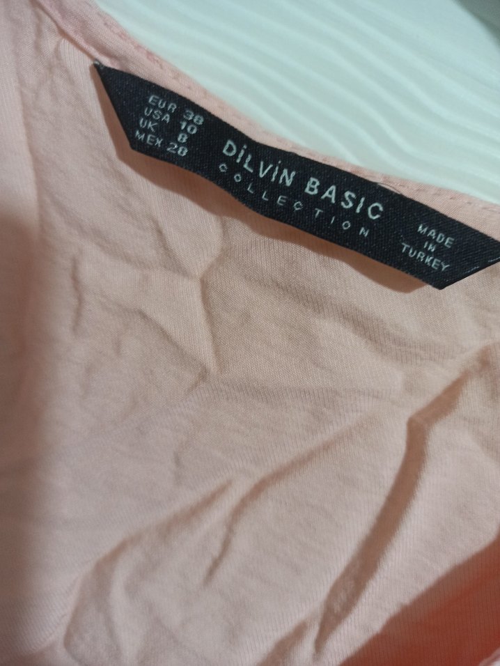 Düğmeli Kısa Kollu Pembe/Şeftali Bluz - Görsel 4