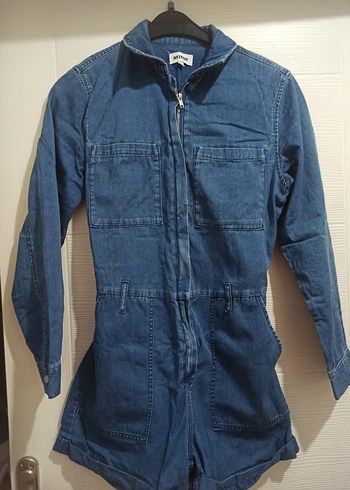 Kadın Denim Kemerli Uzun Kollu Tulum - Görsel 3