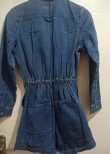 Kadın Denim Kemerli Uzun Kollu Tulum - Görsel 4