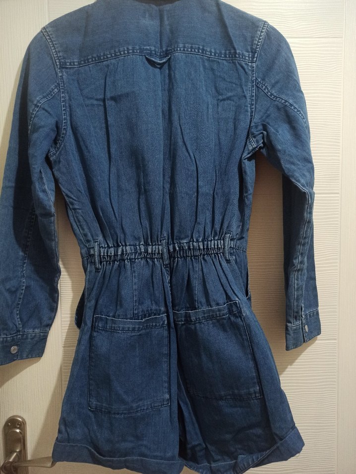 Kadın Denim Kemerli Uzun Kollu Tulum - Görsel 4