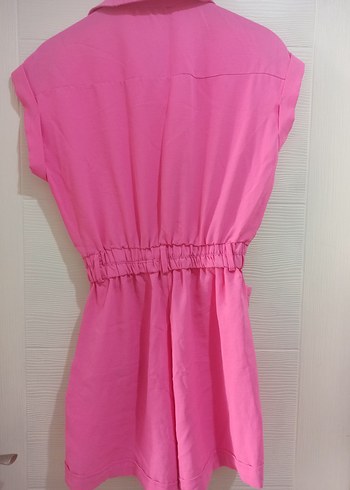 Pembe Çıt Çıt Düğmeli İki Cepli Kadın Şortlu Tulum - Görsel 2