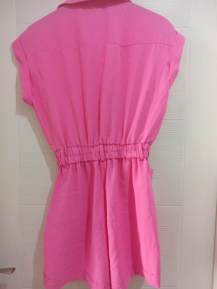 Pembe Çıt Çıt Düğmeli İki Cepli Kadın Şortlu Tulum - Görsel 2