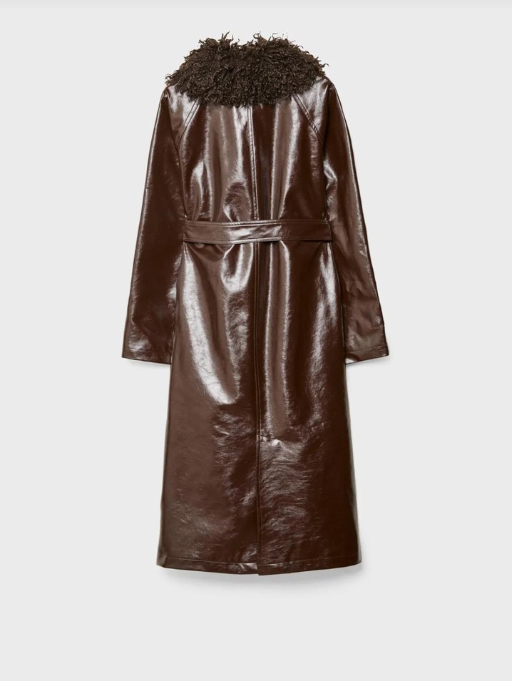 Stradivarius Kahverengi Parlak Deri Trençkot - Görsel 2