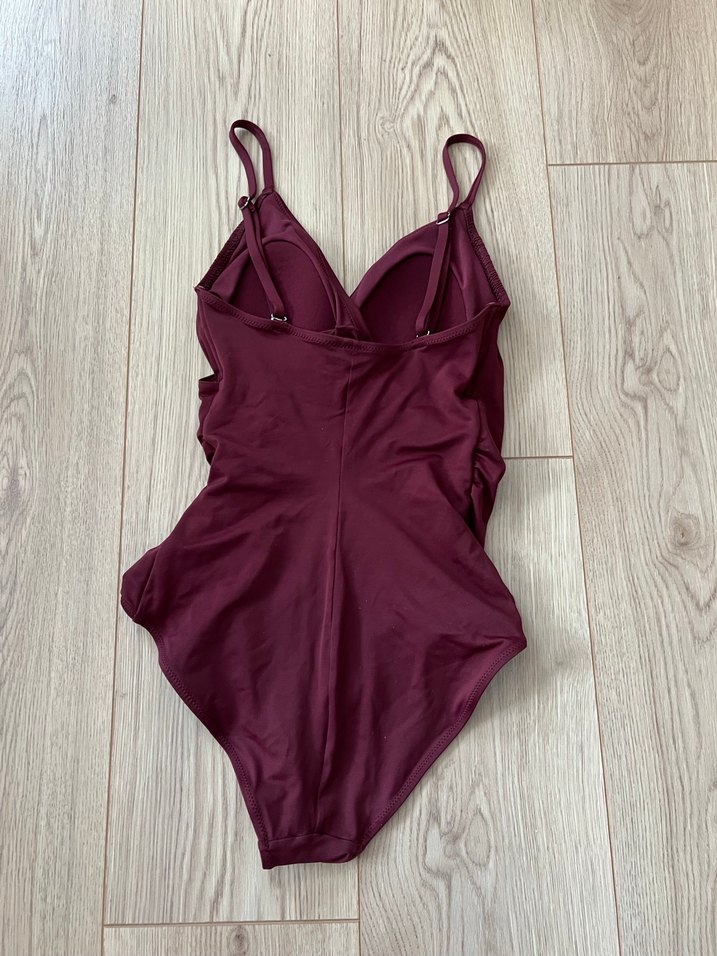 Bordo Drapeli İnce Askılı Kadın Mayo H&M - Görsel 5