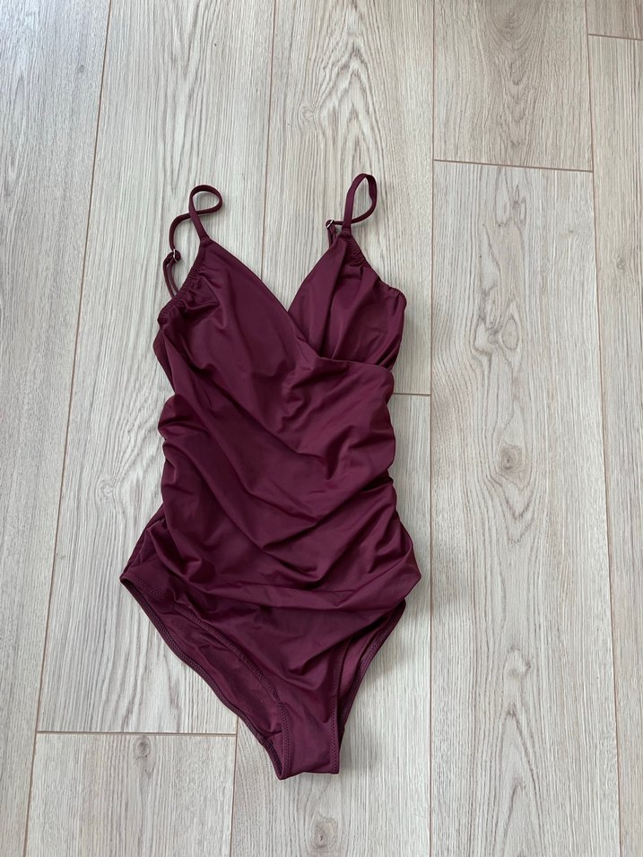 Bordo Drapeli İnce Askılı Kadın Mayo H&M - Görsel 2