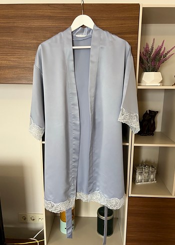 Gri Midi Kadın Sabahlık Dantel Detaylı OYSHO - Görsel 2