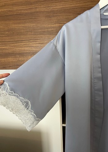 Gri Midi Kadın Sabahlık Dantel Detaylı OYSHO - Görsel 10