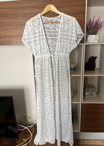 Nakışlı Beyaz Bohem Uzun Elbise Plaj Elbisesi Suwen - Görsel 7