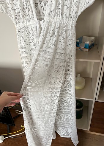 Nakışlı Beyaz Bohem Uzun Elbise Plaj Elbisesi Suwen - Görsel 4