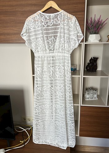 Nakışlı Beyaz Bohem Uzun Elbise Plaj Elbisesi Suwen - Görsel 6