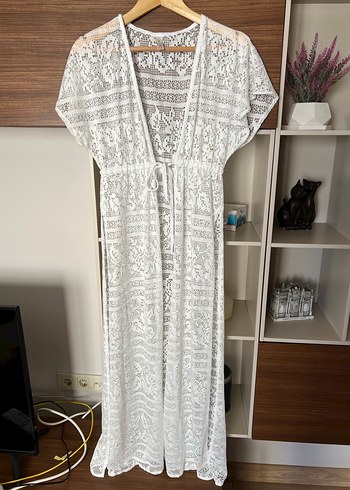 Nakışlı Beyaz Bohem Uzun Elbise Plaj Elbisesi Suwen - Görsel 2