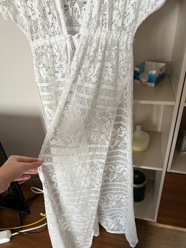 Nakışlı Beyaz Bohem Uzun Elbise Plaj Elbisesi Suwen - Görsel 4