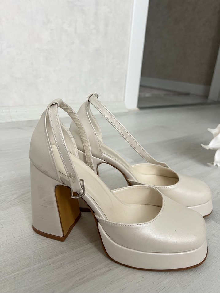 Beyaz Platform Topuklu Kadın Abiye Ayakkabı - Görsel 2