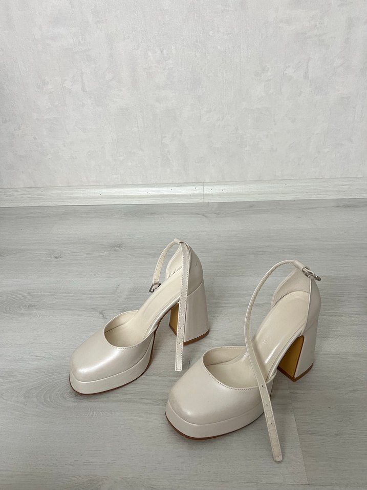 Beyaz Platform Topuklu Kadın Abiye Ayakkabı - Görsel 3