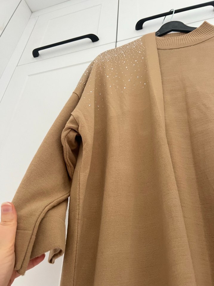 Bej Parlak Uzun Kadın Sabahlık - Görsel 3