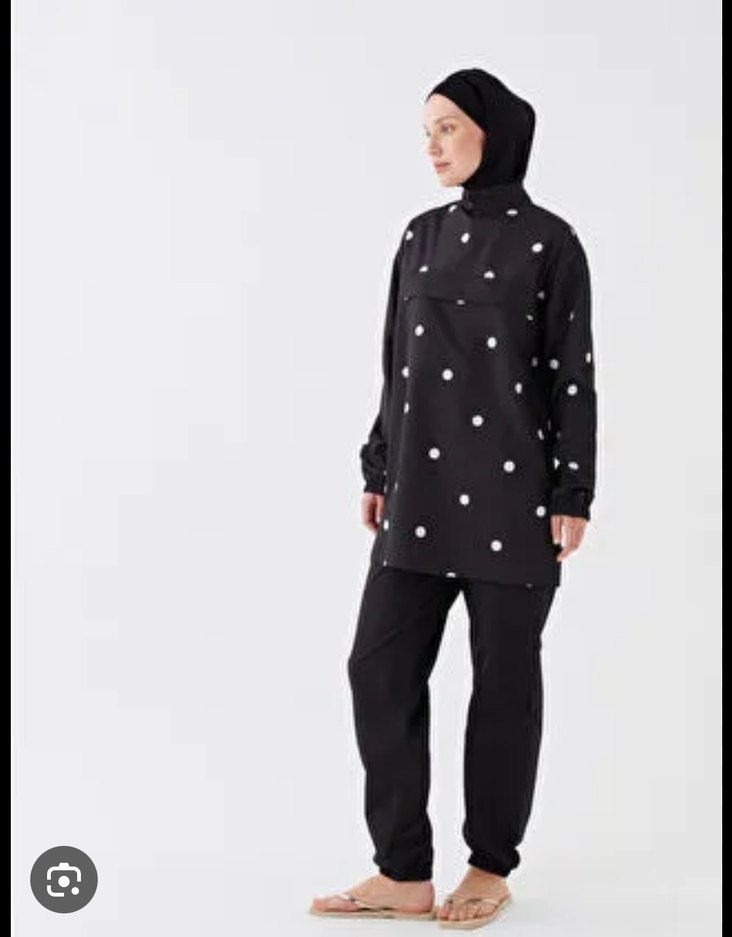 Kadın Siyah Puantiyeli tesettür mayo - Görsel 4