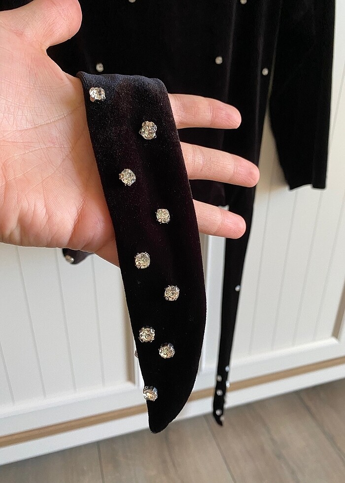 Taşlı kadife crop - Görsel 2