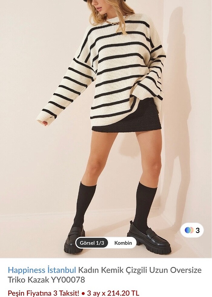 Happiness çizgili oversize triko kazak - Görsel 2