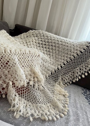 Beyaz Örgü Şal - Görsel 3