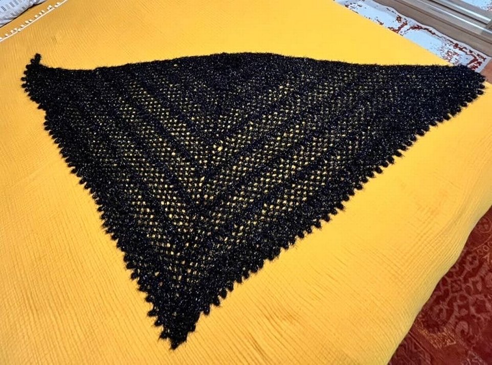 Siyah Örgü Kadın Şal - Görsel 4
