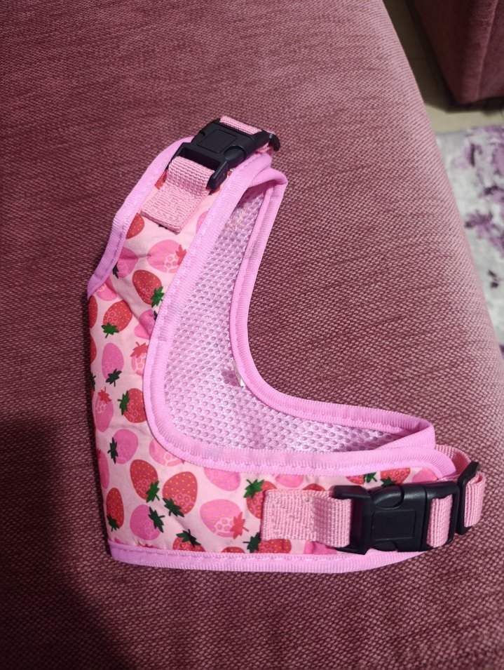 Çilek Desenli Pembe Kedi Göğüs Tasması m beden - Görsel 4