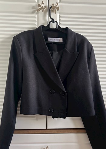 Düğmeli Siyah Mini Kadın Blazer Ceket - Görsel 2