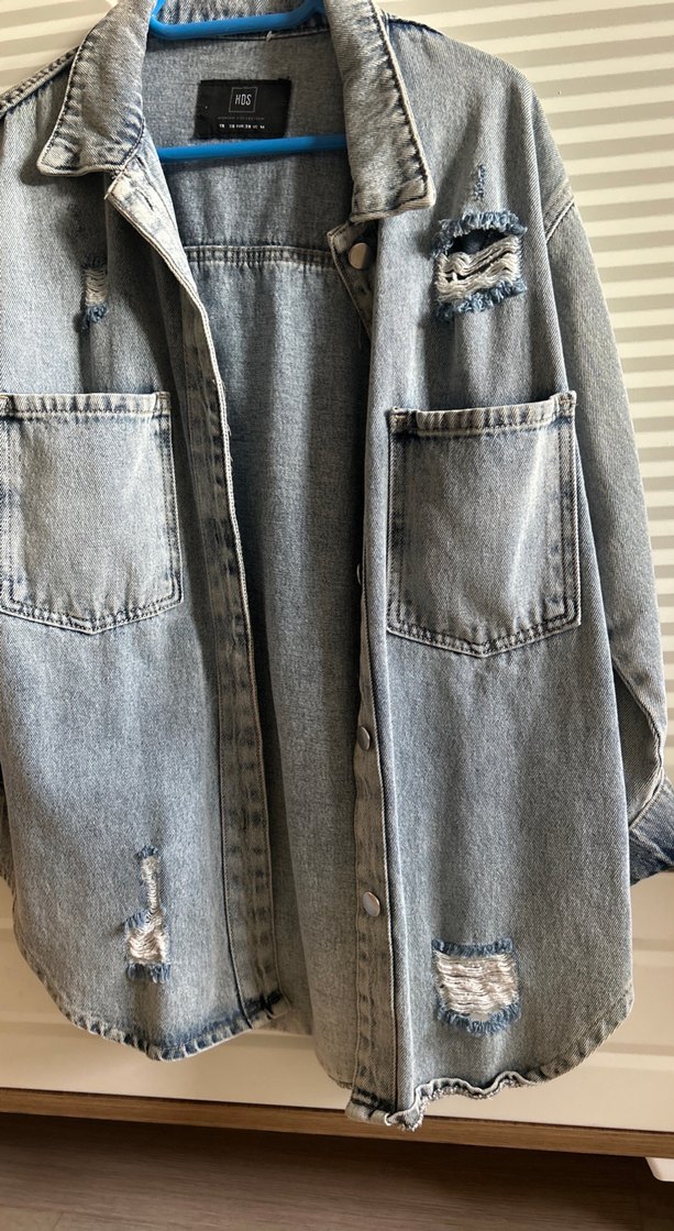 Gri Rahat Kesim Düğmeli Kadın Kot Ceket - Görsel 2