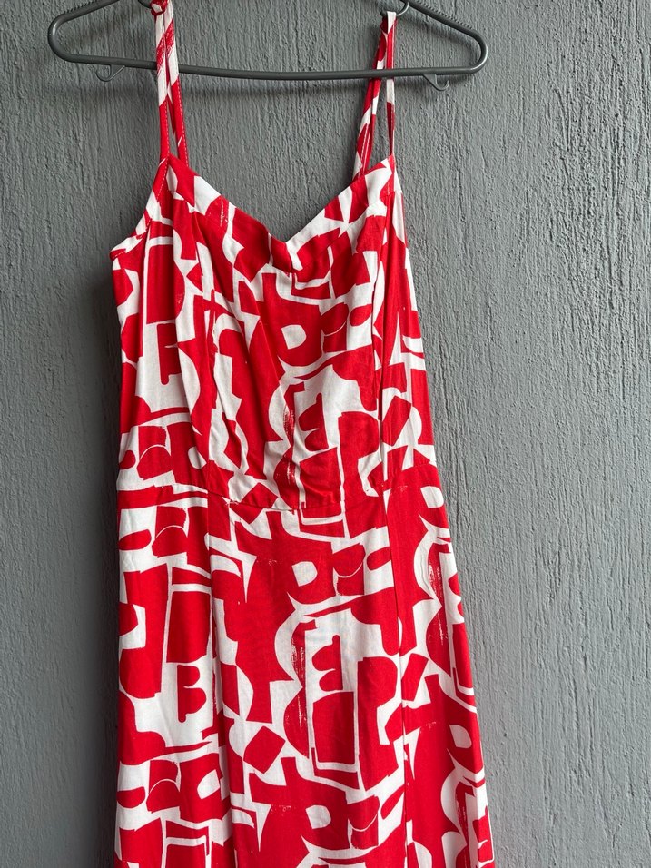 Kırmızı Desenli Uzun Hamile Elbisesi - Görsel 3