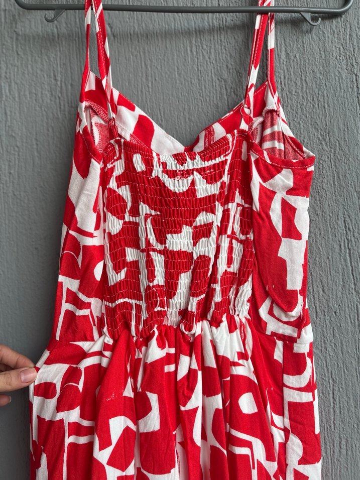 Kırmızı Desenli Uzun Hamile Elbisesi - Görsel 4