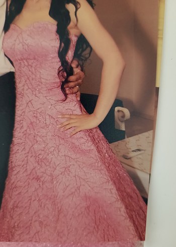 Pembe Uzun straples nişanlık Abiye Elbise - Görsel 2