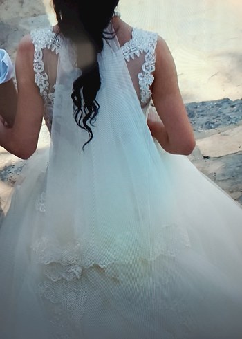 Beyaz  A Kesim Gelinlik ( kuru temizlemeye verilmeli) - Görsel 2