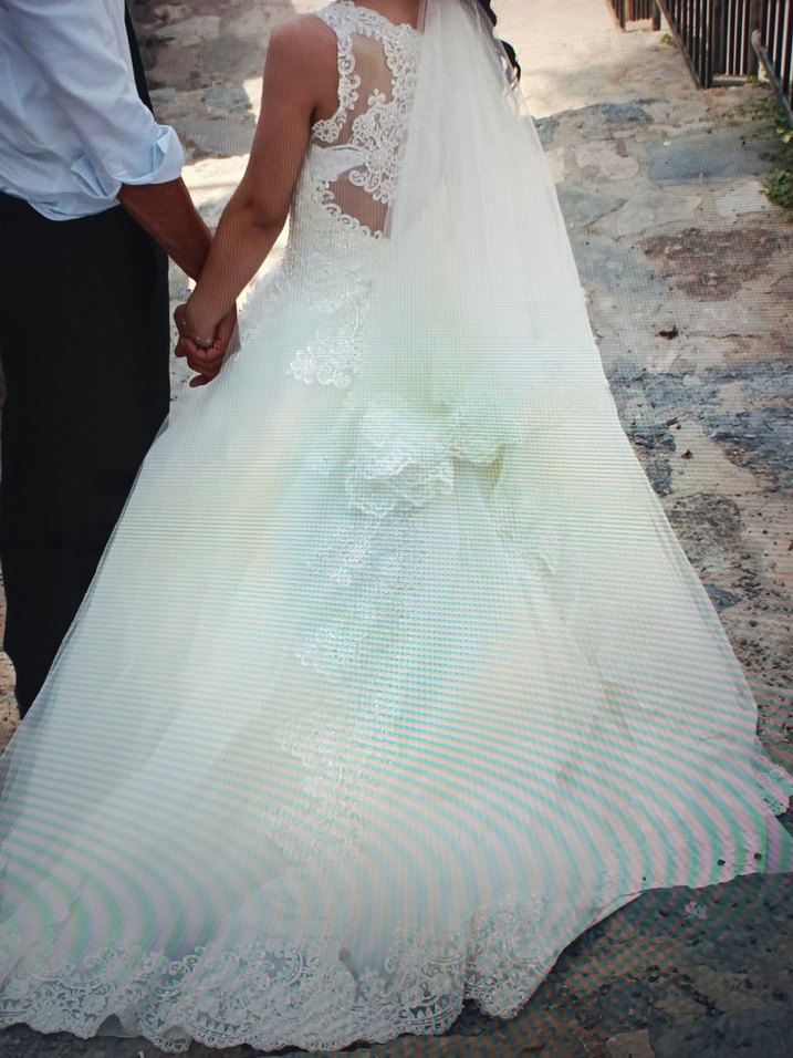 Beyaz  A Kesim Gelinlik ( kuru temizlemeye verilmeli) - Görsel 3