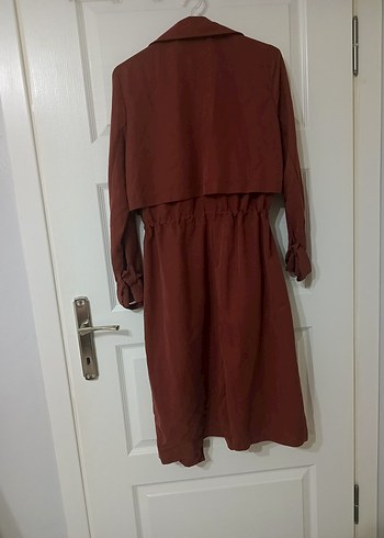 Kadın Kahverengi Süet Kemerli Uzun Trençkot - Görsel 2