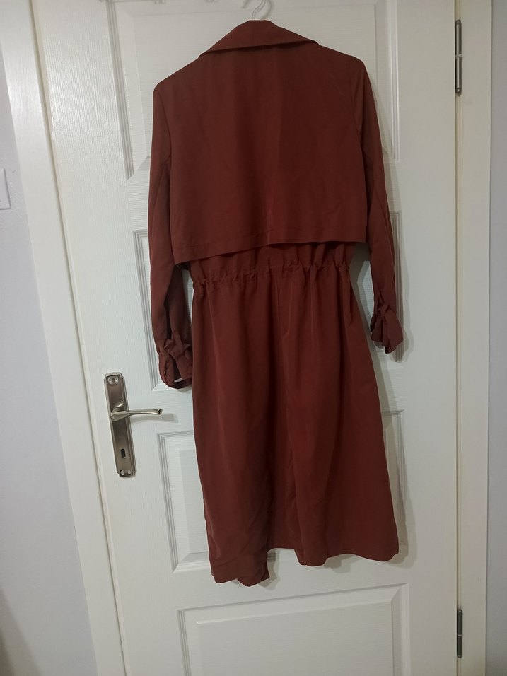 Kadın Kahverengi Süet Kemerli Uzun Trençkot - Görsel 2