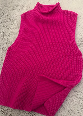 Pembe Örgü Boğazlı Kadın Kazak - Görsel 3