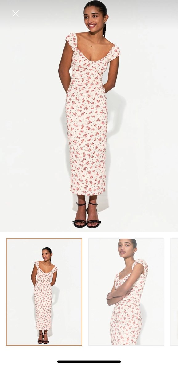 Dantel Detaylı Beyaz Çiçekli Midi Elbise - Görsel 2