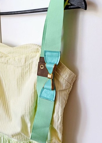 Sarı Mint Renkli Yazlık Elbise Straplez - Görsel 4