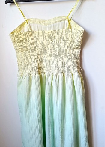 Sarı Mint Renkli Yazlık Elbise Straplez - Görsel 2