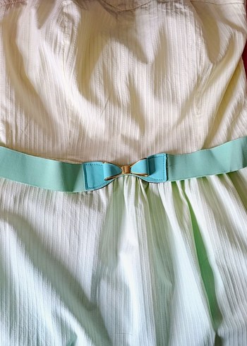 Sarı Mint Renkli Yazlık Elbise Straplez - Görsel 3